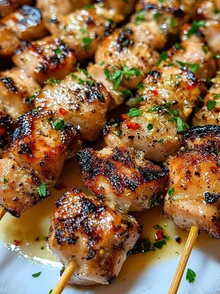 Delicious Air Fryer Garlic Parmesan Chicken Skewers on a plate