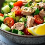 Avocado Tuna Salad served in a bowl with fresh ingredients