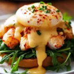 Delicious Bay Lobster Eggs Benedict topped with Cajun Hollandaise sauce.