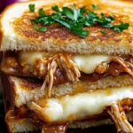 Delicious BBQ chicken grilled cheese sandwich with melted cheese and crispy bread
