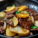 Delicious Beef and Potato Stir Fry dish served in a bowl