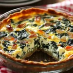 Crustless spinach, onion, and feta quiche served on a plate