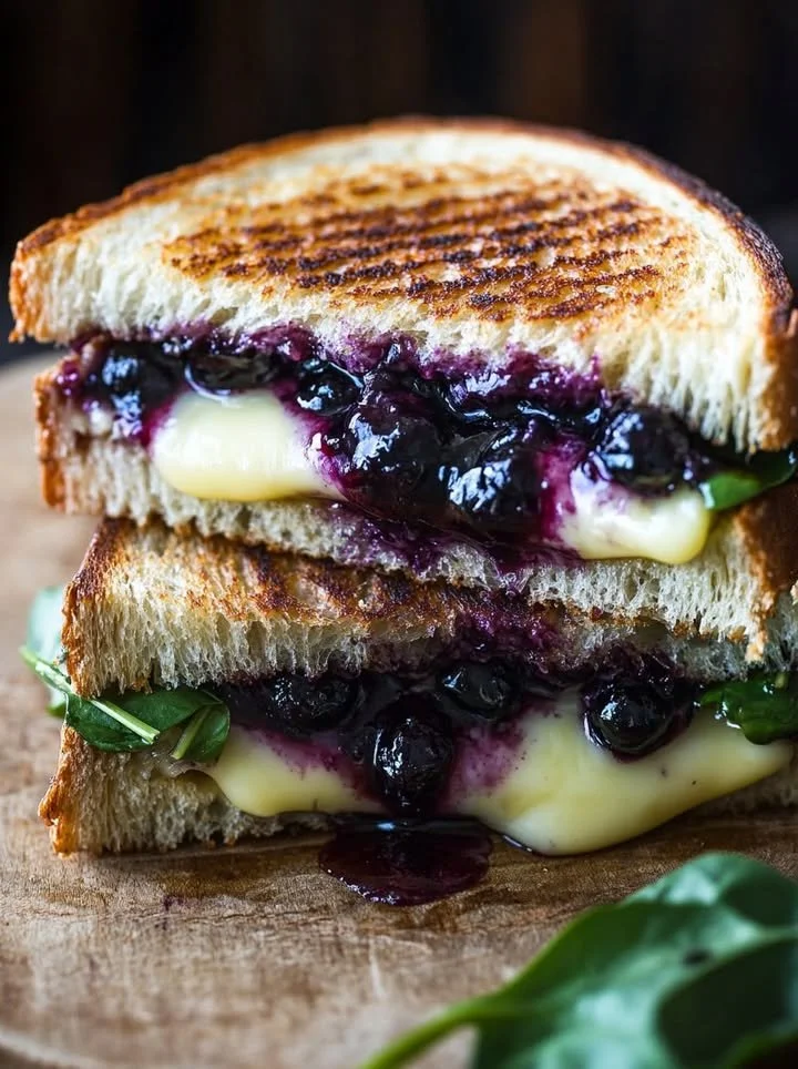 Delicious Blueberry Balsamic Grilled Cheese sandwich with melted cheese
