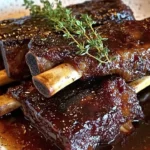 Delicious braised beef short ribs served with vegetables on a plate