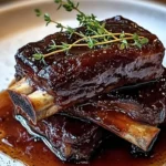 Delicious braised beef short ribs served with vegetables