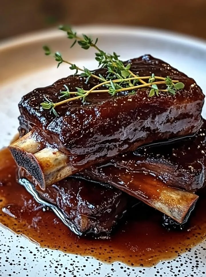 Delicious braised beef short ribs served with vegetables