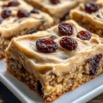 Brown butter oatmeal raisin cookie bars fresh out of the oven