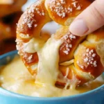 Buttery soft pretzels served with a warm cheese dip for dipping