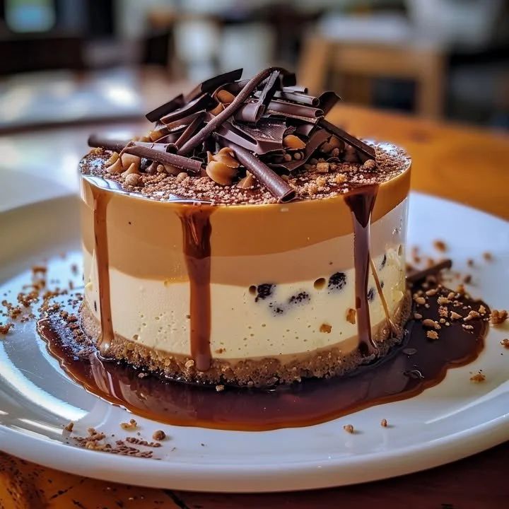 Delicious Caramel Chocolate Coffee Cheesecake Mousse in a dessert cup
