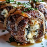 Caramelized onion and blue cheese stuffed meatballs on a plate