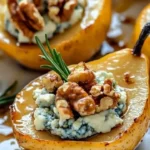 Deliciously caramelized pears topped with blue cheese and walnuts