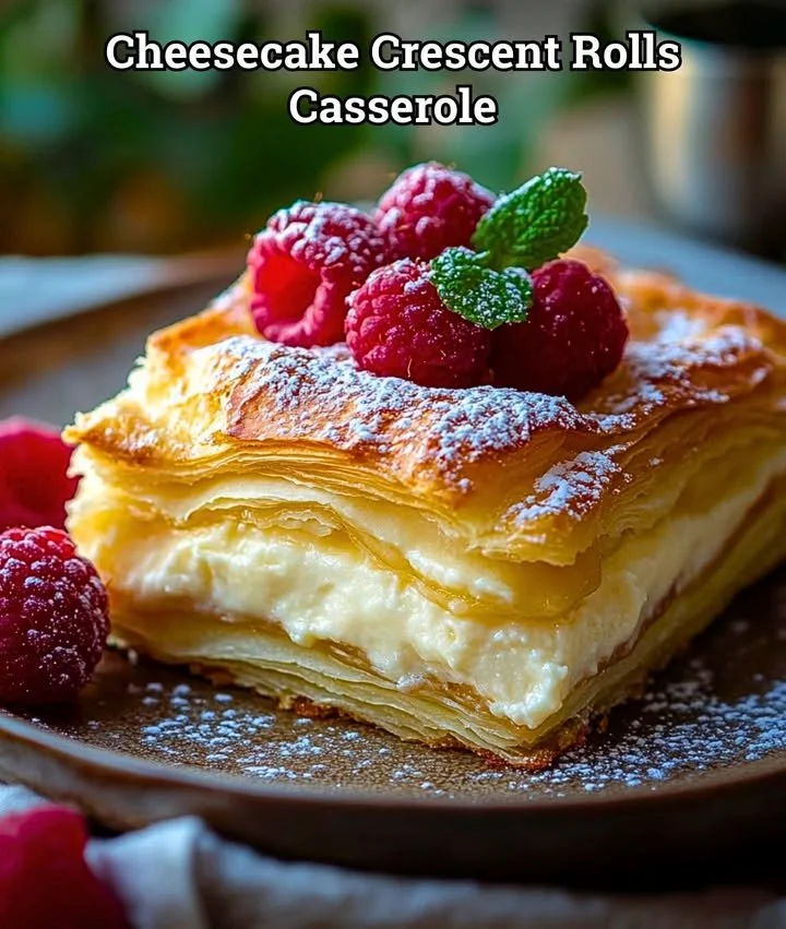 Cheesecake crescent rolls casserole served on a plate with a fork