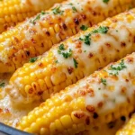 Cheesy garlic butter corn on the cob, a delicious side dish.