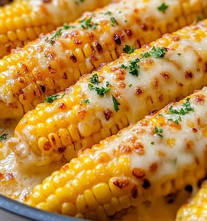 Cheesy garlic butter corn on the cob, a delicious side dish.
