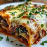 Cheesy vegan mushroom and spinach lasagna rolls plated elegantly