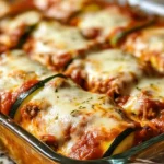 Cheesy zucchini lasagna roll-ups served with marinara sauce