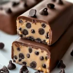 Delicious no-bake chocolate chip cookie dough bars on a plate