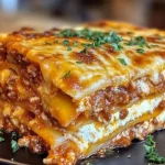 Classic beef lasagna with layers of meat sauce and cheese