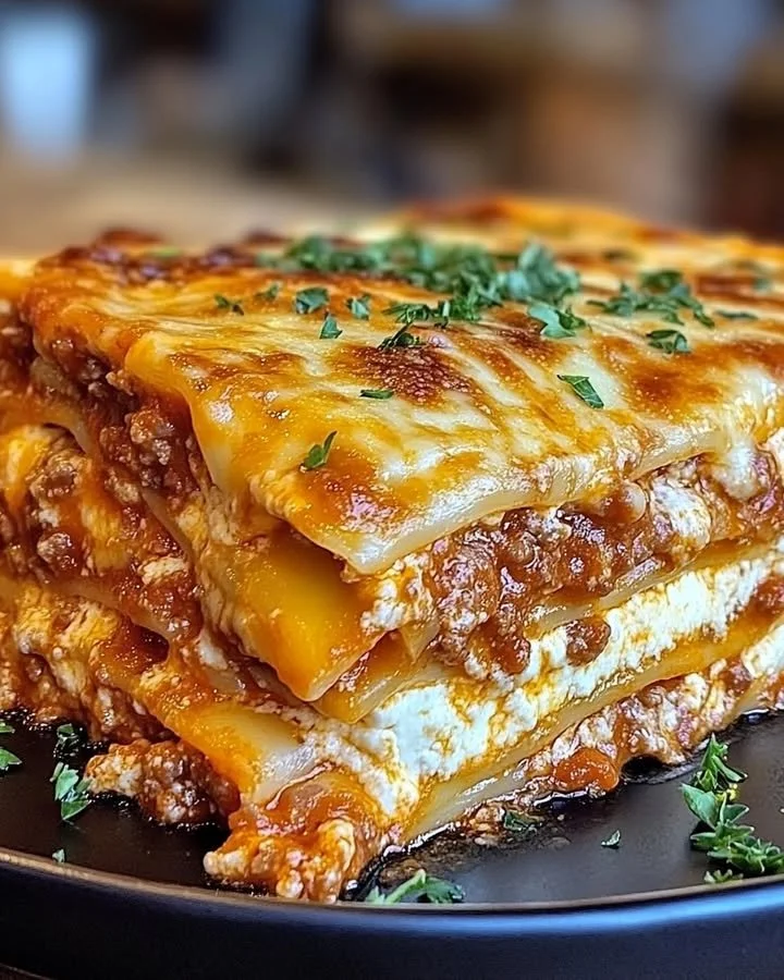 Classic beef lasagna with layers of meat sauce and cheese