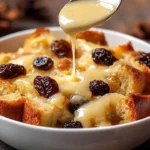 Delicious classic New Orleans bread pudding served with a warm sauce