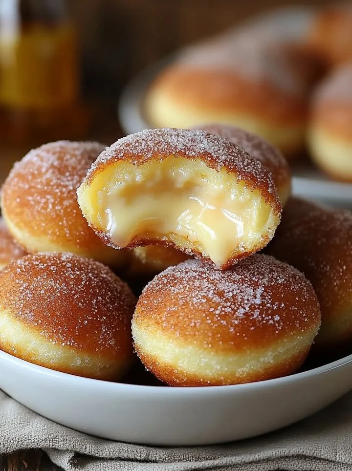 Delicious condensed milk and cinnamon doughnut puffs ready to be enjoyed