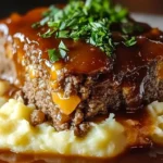 Delicious Cracker Barrel meatloaf served with mashed potatoes