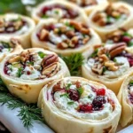 Delicious Cranberry Feta Pinwheels appetizer arranged on a platter.