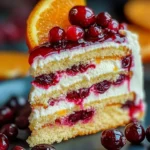 Cranberry Orange Drip Cake decorated with orange zest and cranberries