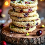 Cranberry Pistachio Shortbread Cookies on a decorative plate