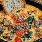 Creamy Parmesan Italian Sausage Soup in a bowl, garnished with herbs.