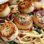 Creamy scallop spaghetti with spinach, a delicious seafood pasta dish