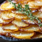 Crispy balsamic-thyme potato torte garnished with herbs