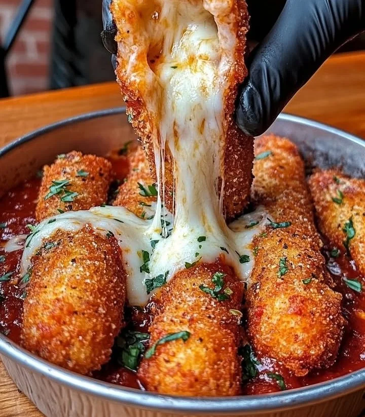 Crispy mozzarella sticks served with marinara sauce and a creamy dipping sauce