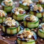 Cucumber rolls with almond feta and honey balsamic drizzle