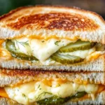 Delicious Dill Pickle Grilled Cheese sandwich on a plate with pickles