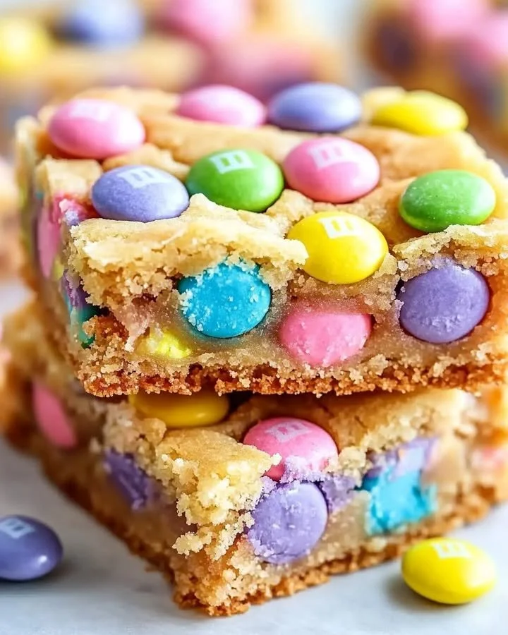 Delicious Easter cake mix cookie bars topped with pastel sprinkles.