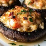 Delicious lobster-stuffed portobello mushrooms ready for a cozy dinner.