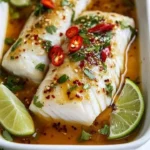 Exotic steamed fish topped with ginger and lime on a plate, ready to serve.