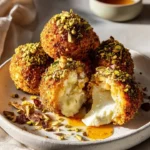 Feta-stuffed sweet potato bombs garnished with pistachio crunch