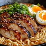 Delicious fiery chicken ramen topped with creamy garlic sauce in a bowl.