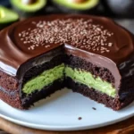 Flaxseed chocolate avocado cake topped with chocolate ganache and berries