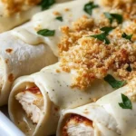 Garlic Parmesan Chicken Alfredo Wraps served on a plate with fresh herbs