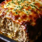 A plate of Garlic Parmesan Chicken Meatloaf garnished with parsley and served with vegetables.