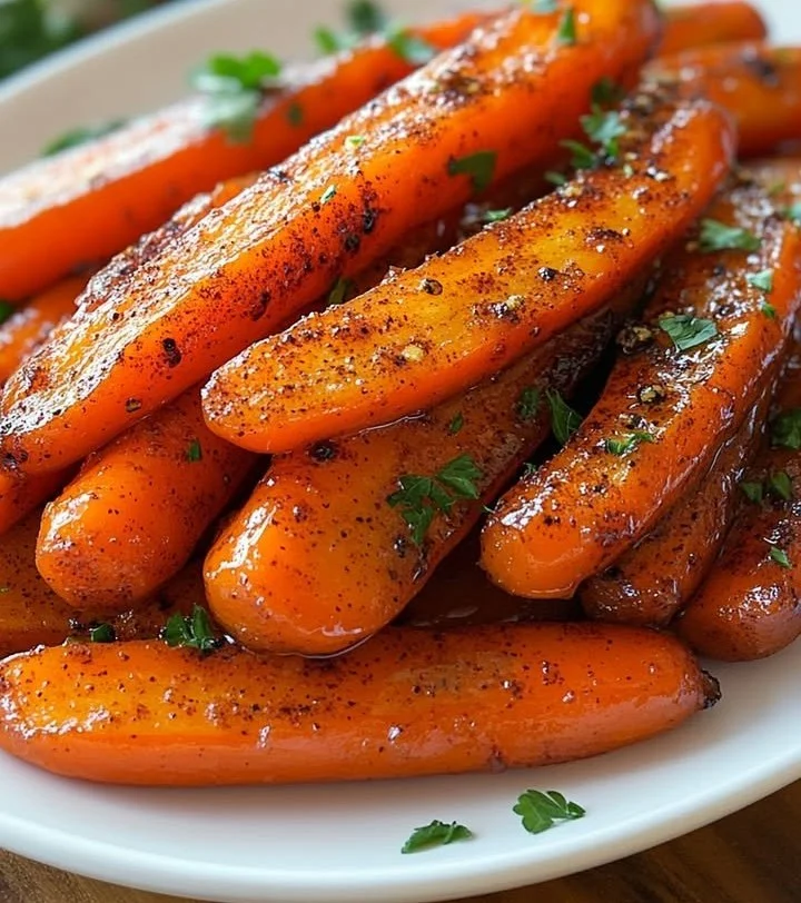 Delicious glazed carrots with honey and herbs in a serving bowl