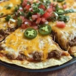 Delicious homemade Mexican pizza topped with fresh ingredients and cheese