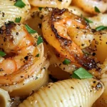 Honey Garlic Shrimp Pasta Shells Bake with shrimp and pasta in a creamy sauce