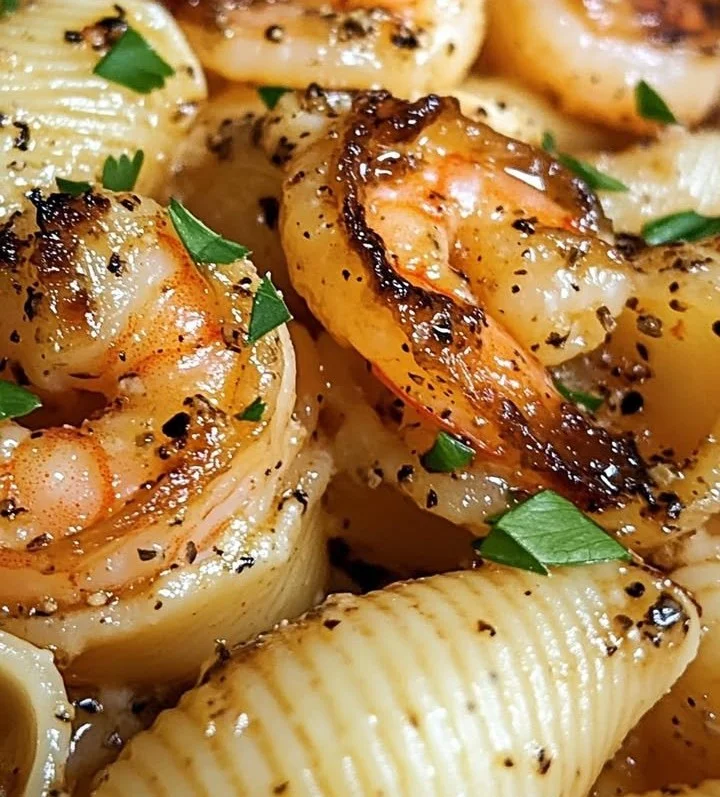 Honey Garlic Shrimp Pasta Shells Bake with shrimp and pasta in a creamy sauce