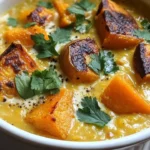 Bowl of irresistible red lentil dhal with coconut and sweet potato