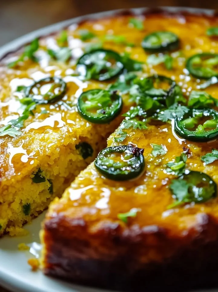 Delicious Jalapeño Cornbread topped with sweet Lime Honey Glaze