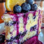 Lemon Blueberry Drip Cake with fresh blueberries and lemon glaze